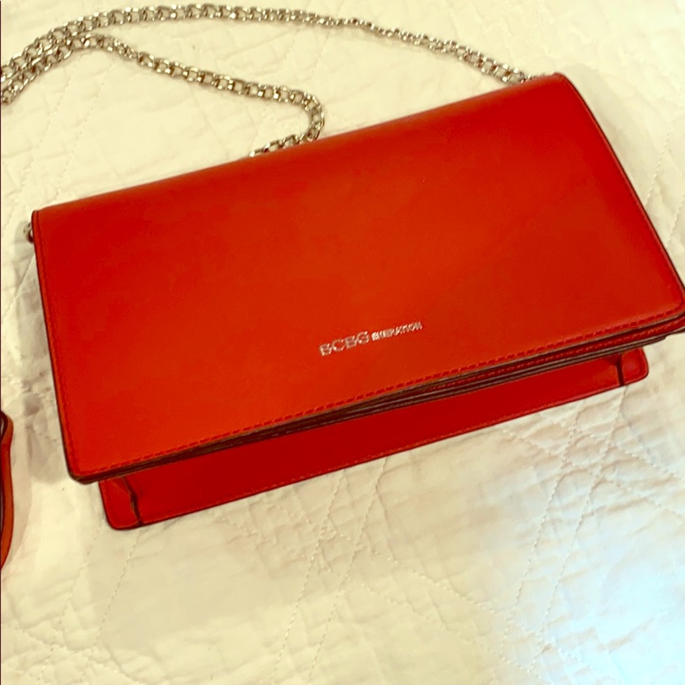 BCBG red leather crossbody purse.
